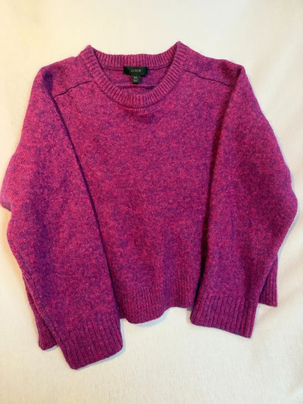 J.Crew Wool Blend Marled Space Dye Crewneck Sweater Purple Magenta Pink XL Cozy